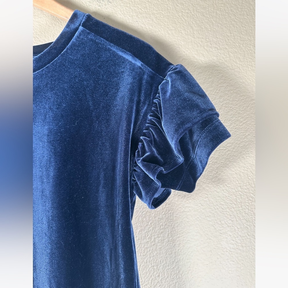 Madewell Velvet Ruffle-Sleeve Tee In Nightfall - Picture 7 of 8